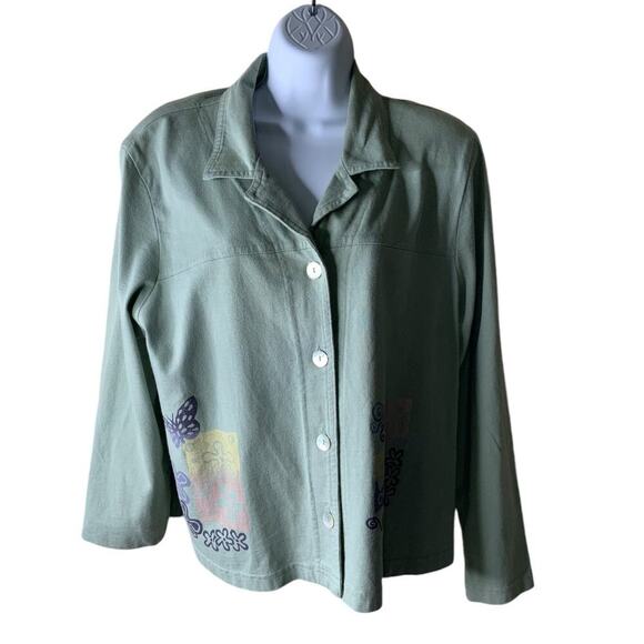 Nina Piccalino Shirt Vintage Womens L Butterfly Notched Button Up Casual Preppy - Picture 5 of 8